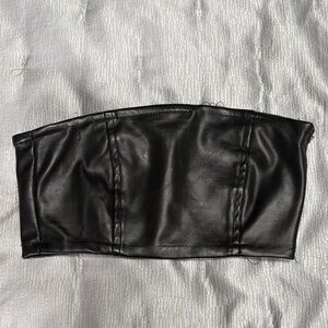 Edikted Black Faux Leather Bandeau Top